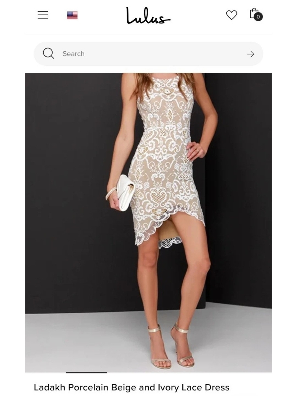 Ladakh Ivory Lace High-Low Dress over Porcelain Beige, Size XL